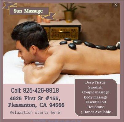 A hot stone massage is a type of massage therapy. It's used to help you relax and ease tense muscles 
and damaged soft tissue...