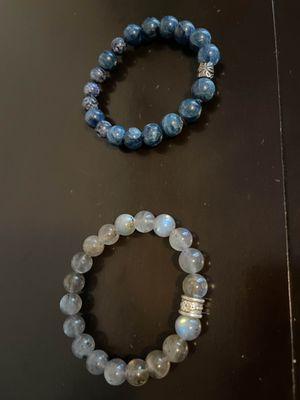 2 custom made bracelets - Shimmering Labradorite and Deep Blue Apatite Crystals