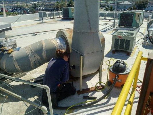 Cleaning the fan housing.