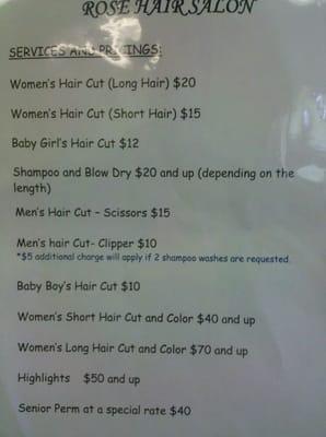 Price list.