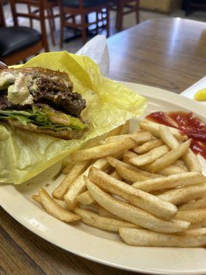 Double avocado Cheeseburger and fries