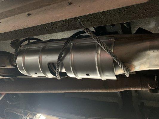 New catalytic converters with metal rope to discourage future theft.