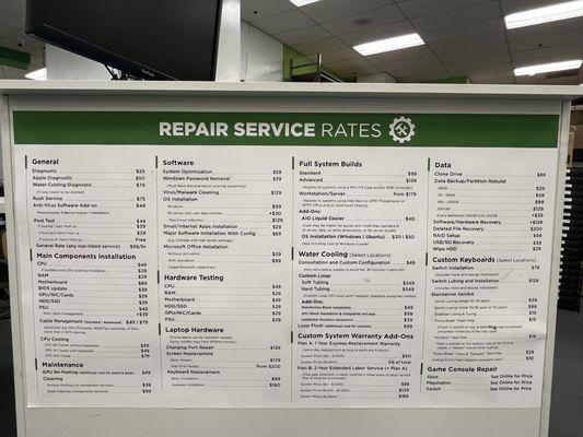 Repair service rates as of 12-13-2023. Very reasonable!