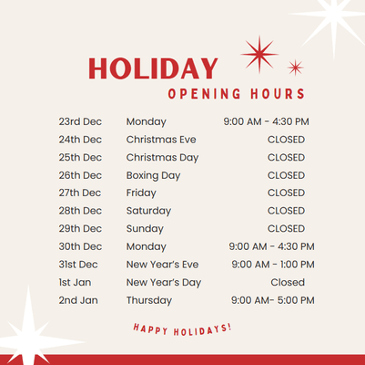 Holiday hours announcement!