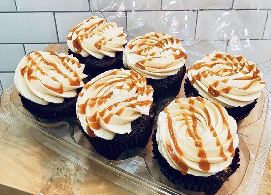 Salted caramel cupcakes with homemade caramel!