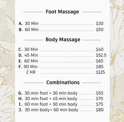 Yolo Foot Spa Service Menu