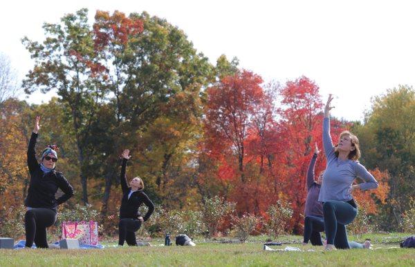 Outdoor Yoga at the local Clark Farm Market in the spring and fall.