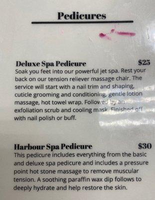 Pedicure prices and what's included