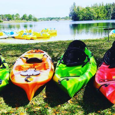 Vibrant kayaks. Beautiful day on the lake