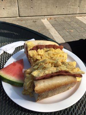 Egg sandwich with"turkey bacon"