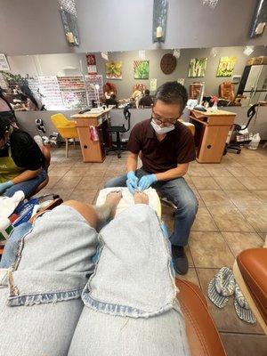 Pedicure chair POV removing gel polish