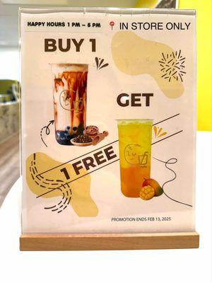 New Management Promo!
Buy any drink & get 1 FREE! (Brown Sugar Boba Milk, Mango or Kiwi Green Tea)  Jan 16-Feb 13, 1-5 PM, in-store only!