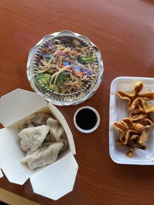 Steamed Dumpling, Crab Rangoon, Lo Mein