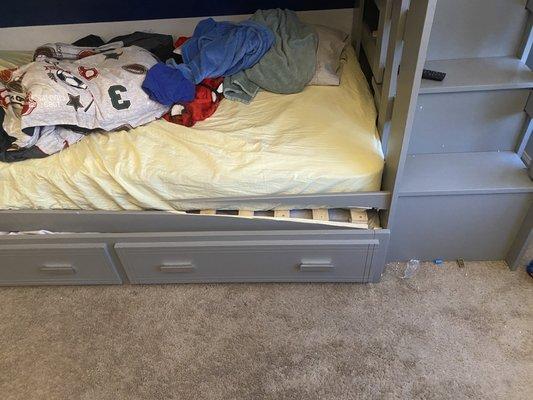 Bottom bunk with trundle pushed in