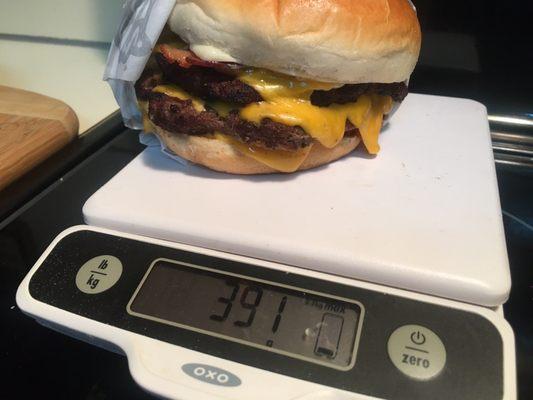 Think burger! Wow it weighs in at nearly 400 grams!