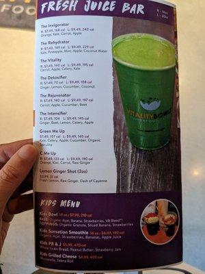 Juice menu