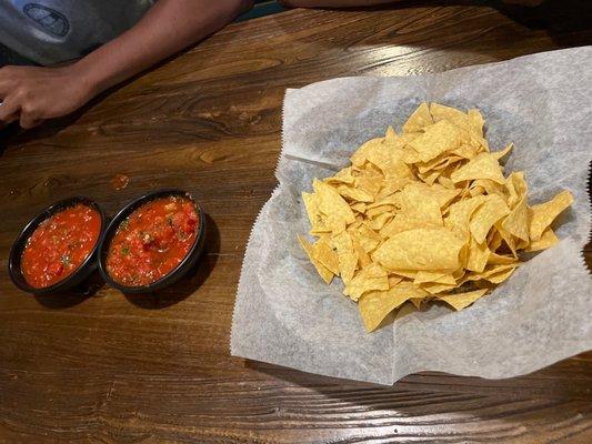 Chips and Salsa.   1 from a can and 1 homemade.