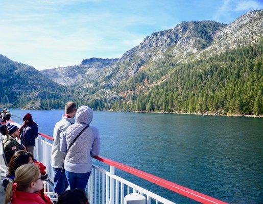 Watching the scenery as the MS Dixie II enters Emerald Bay.