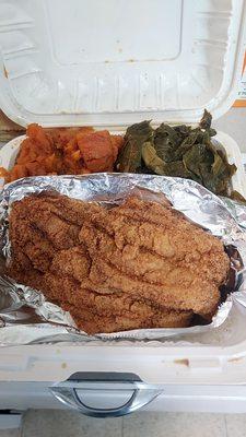 Fried fish with collard greens and yams!