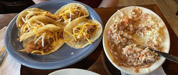 Tacos and rice and beans.