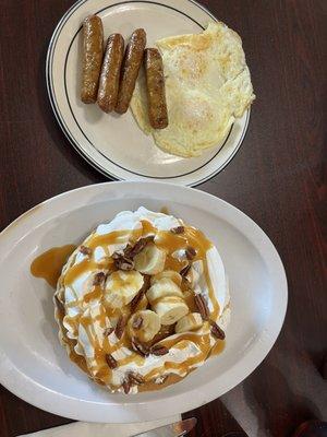 Banana nut caramel pancakes