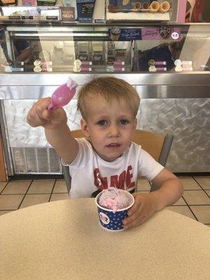 Cotton Candy ice cream is the way to this boy's heart.