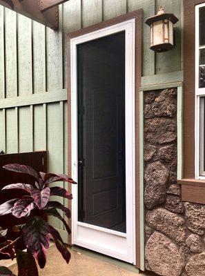 A-110 32" x 96" Custom Aluminum Screen Door Built on island by Aloha Screen Doors. Kilohana Ridge, Kihei, Hi.