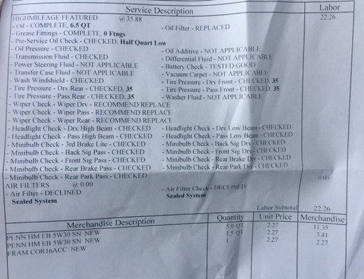 A breakdown of what's to expect if getting an oil change without a filter cleaning or change.