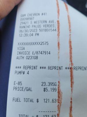 Wrong fuel price for E-85!