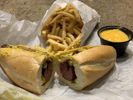 Maxwell Polish sandwich and a side of fries w/ cheese sauce.