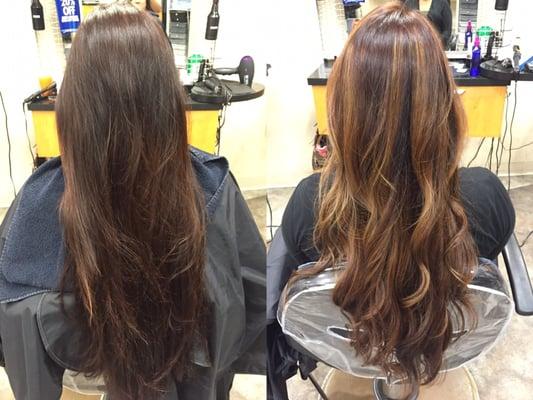 Before and after. Color, balayage, and style by Joy 12-12-15