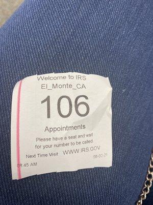 Appointment number like in the DMV