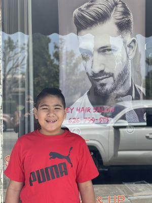 Happy with his fresh cut. He said "Reyna did a great job"