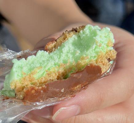 Marianne's mint ice cream sandwich dipped in chocolate