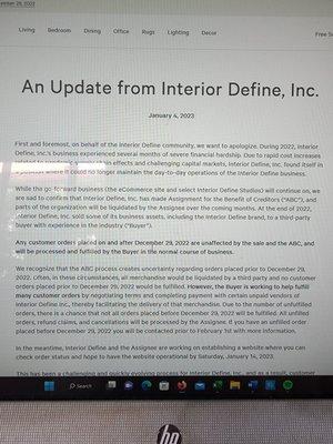 To read this pathetic update go to https://www.interiordefine.com