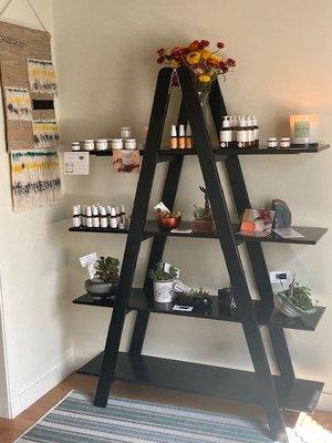 Retail boutique with skin, body and wellness products and unique goods for bath and home.