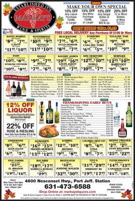 Circular in question. Center of page 27 listed wines and their prices. Does not say cash only but store insisted it is.