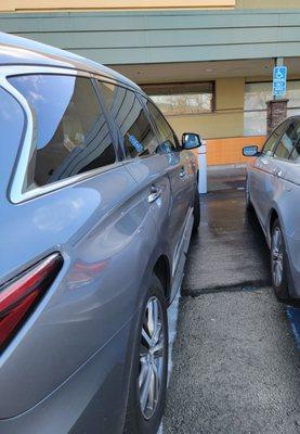 Please do not park like this, and especially next to a handicap parking spot.