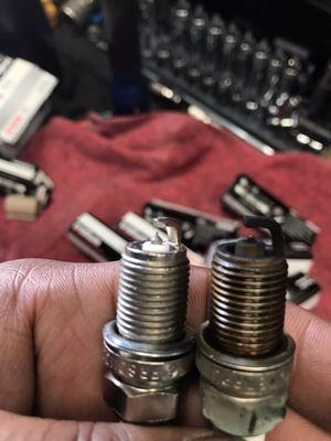 Someone decided not to change spark plugs.  New versus old