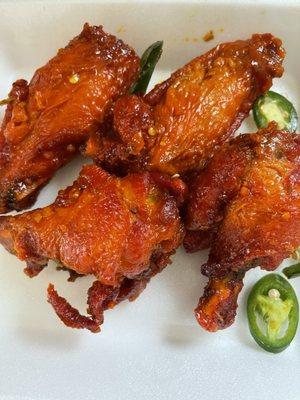 Spicy Chicken Wings.  Not spicy at all, no flavor. Throwing jalapeños in doesn't make it spicy.  SMH.