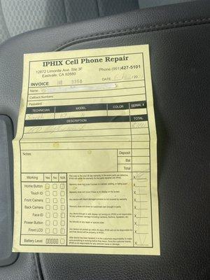 Invoice for faulty replacement screen