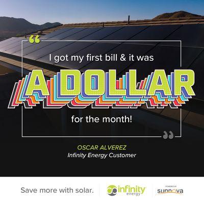 I got my first bill & it was A DOLLAR for the month!" Thank you so much for the amazing review! #sunnova #california #texas #florida #idaho