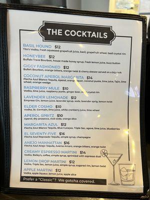 House specialty cocktail menu