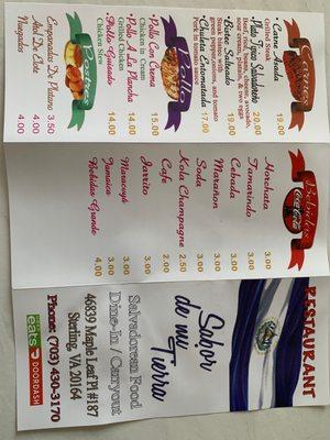 Front and back of updated menu