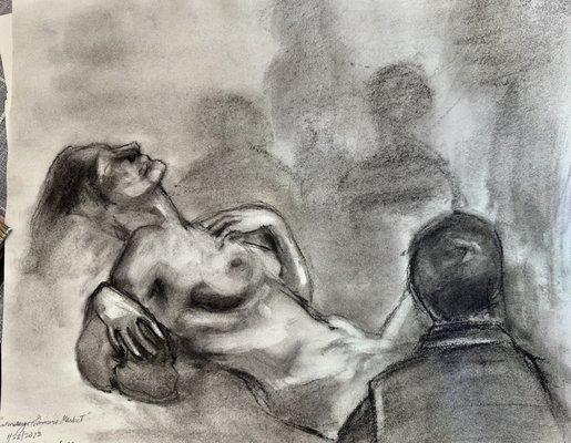 Reclining nude figure drawing.