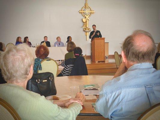 Aaron speaking at Senior Community event as part of the Senior Advocate Network panel.