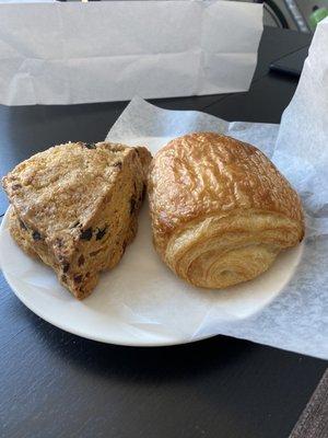 Blueberry apricot scone and chocolate croissant