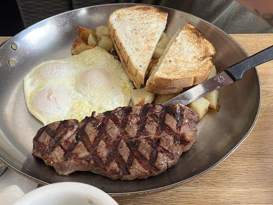 Steak combo breakfast and how cool it comes in a skillet