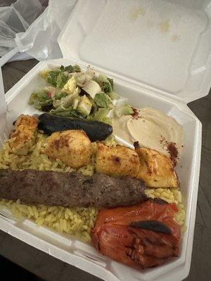 Beef Lula and Chicken Kabob Plate