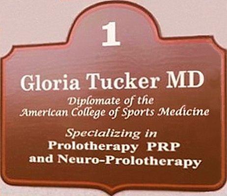 Entry plaque in front of the office Dr. Gloria Tucker in Novato where she sees patients from all over Marin and Sonoma Counties.